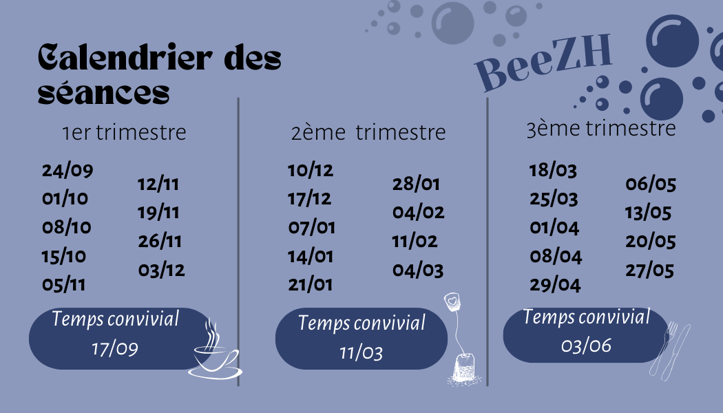 Calendrier des ateliers du mercredi